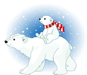 Tableaux ronds sur plexiglas Ours Maman et bébé ours polaire