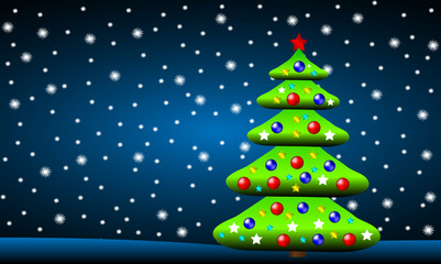 Winter Christmas landscape with fir tree