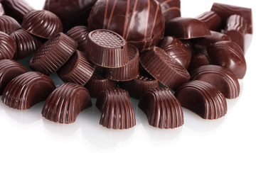 Many different chocolate candy isolated on white