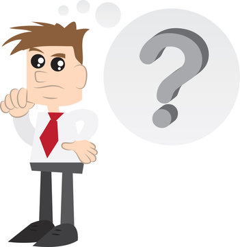 Businessman thinking with question mark thought bubble