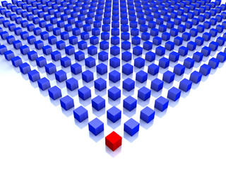 field of blue cubes with one red on the corner