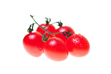 Five Roma tomatoes over white