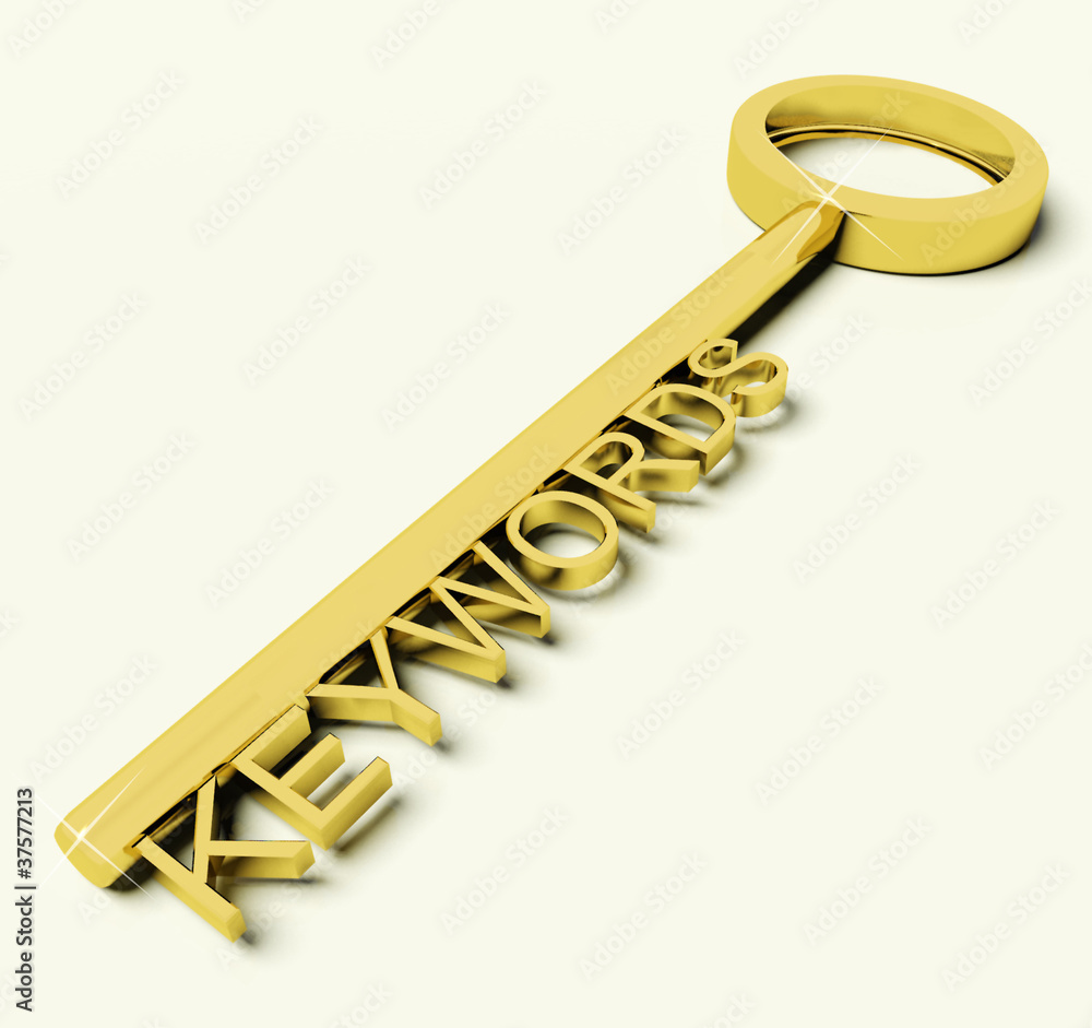 Poster key with keywords text as symbol for seo or searching