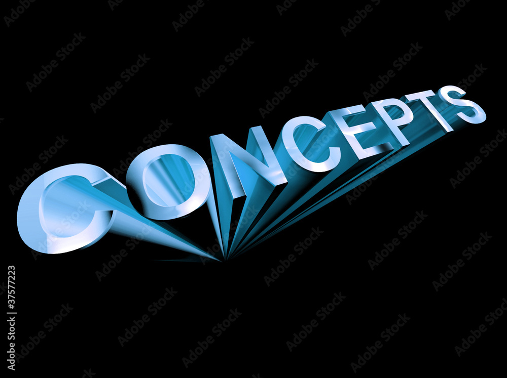 Poster concepts text in blue and 3d as symbol for design and creativity