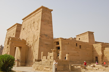 Side view of first pylon in Philae temple, Egypt.