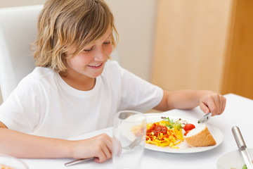 Obraz na płótnie Canvas Boy eating dinner