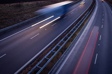 highway traffic - motion blurred truck on a highway