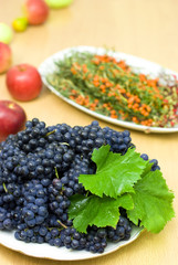 fresh black grape on a background of fruits