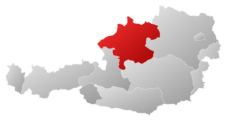 Obraz premium Map of Austria, Upper Austria highlighted