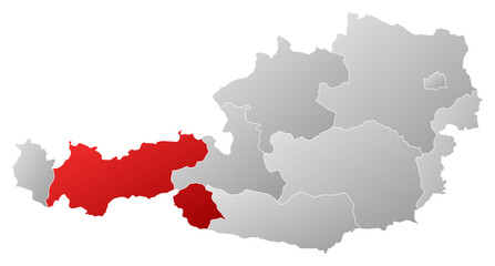 Map of Austria, Tyrol highlighted