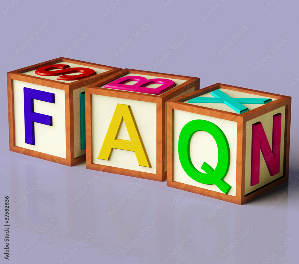 Poster blocks spelling faq as symbol for questions and answers