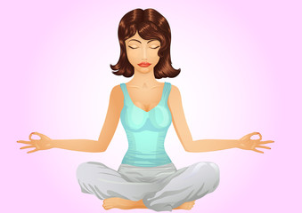 Fototapeta na wymiar Beautiful brunette girl in meditation position