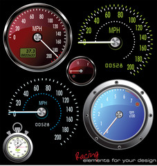 Set of vector Speedometer and Counter in miles and kilometers