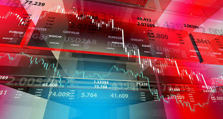 Red background with market chart and digits