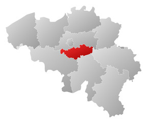 Map of Belgium, Walloon Brabant highlighted