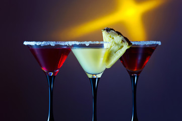 Three glasses with a cocktail