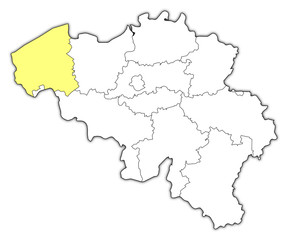 Obraz na płótnie Canvas Map of Belgium, West Flanders highlighted