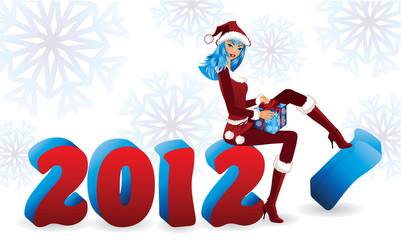 Santa girl and New 2012 year, vector