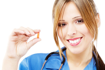 Friendly nurse on white background