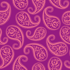 Seamless vector pattern. Rose paisley on a purple background.