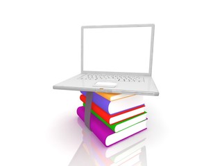 Professional Laptop with books and blank display