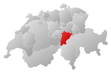 Fototapeta premium Map of Swizerland, Uri highlighted