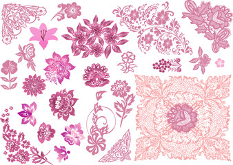 pink decorated floral elements collection