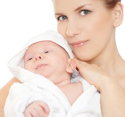 Fototapeta na wymiar happy mother with baby over white