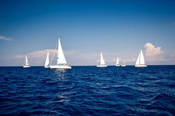 Fototapeta premium Sailing ship yachts with white sails