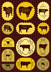 Beef cattle food labels illustration collection background