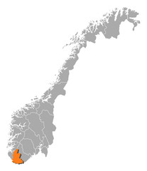 Map of Norway, Vest-Agder highlighted