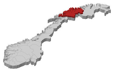 Map of Norway, Troms highlighted
