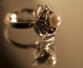brillance d'une perle montée sur un anneau