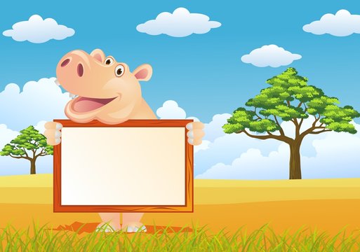 Hippo cartoon with blank sign