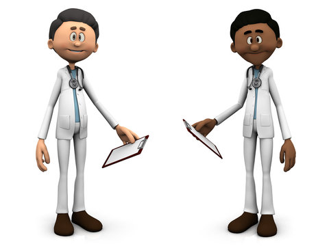 Cartoon doctors holding clipboards.