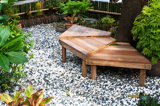 Wooden table in the garden
