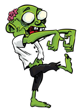 Cartoon zombie with exposed brain