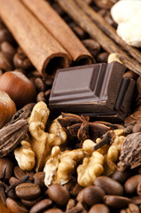 chocolate with coffee beans, spices and nuts