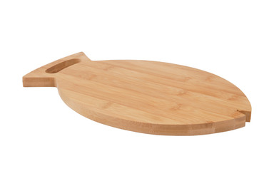 Fish shaped cutting board isolated on white