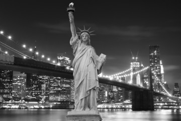 Brooklyn Bridge and The Statue of Liberty at Night - 37604870