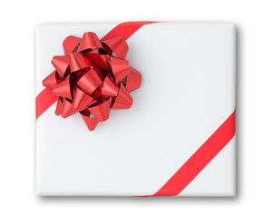Red star and Oblique line ribbon on White paper box