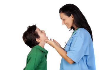 Pediatrician woman making a checkup for child