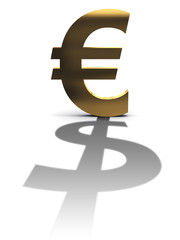 Icon euro with dollar shadow. 3D image