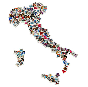 Map of Italy - collage made of travel photos