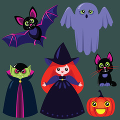 Funny cartoon halloween set