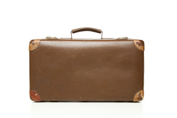 Vintage leather suitcase isolated on white