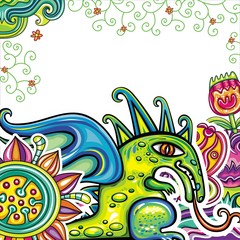 Dragon and flowers