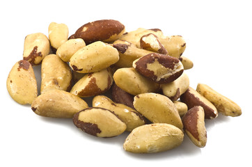 Brazil nuts (Bertholletia excelsa)  close up on white