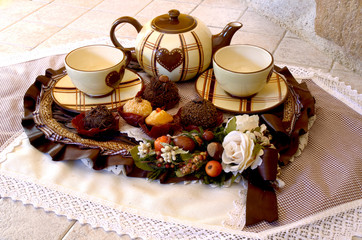 English  tea setting with pastry