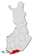 Map of Finland, Uusimaa highlighted